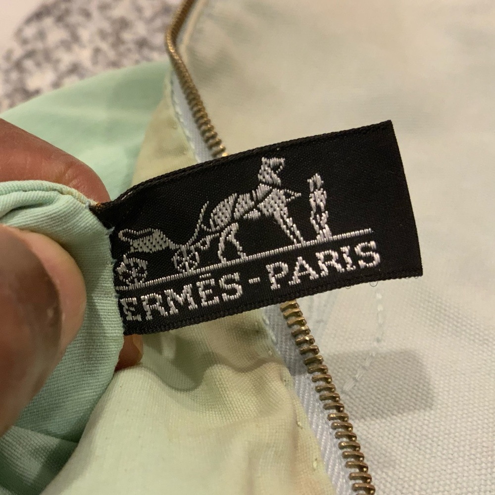 HERMES Mint Green Bolide Cotton Canvas Travel Zip Pouch - Picture 15 of 16